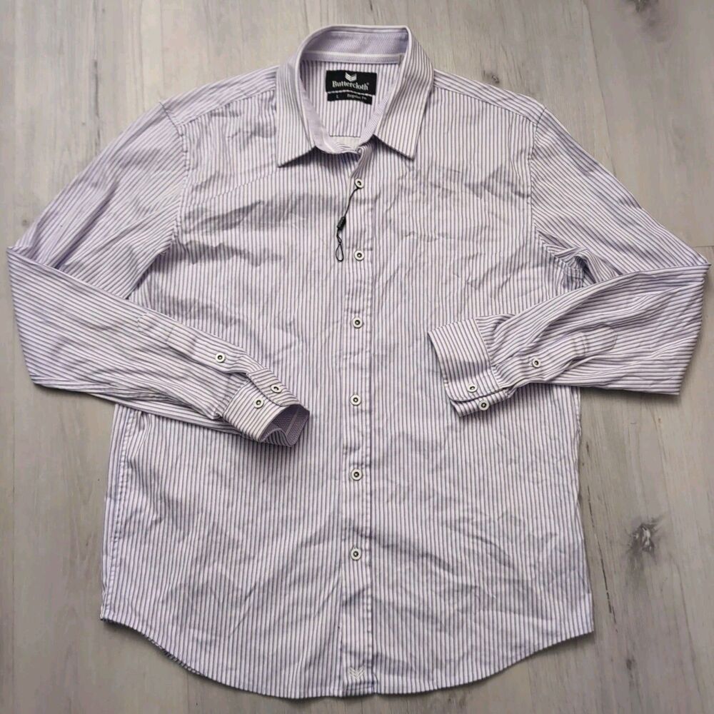 NWOT Buttercloth Shirt Mens Large Striped Button Down Slight Stretch Regular Fit
